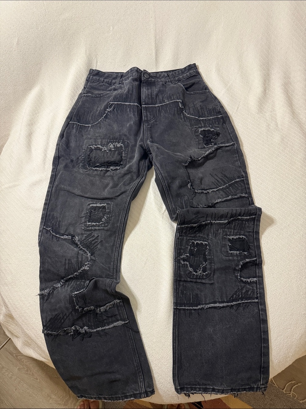 Relaxed Black Distressed Patchwork Jeans for Men